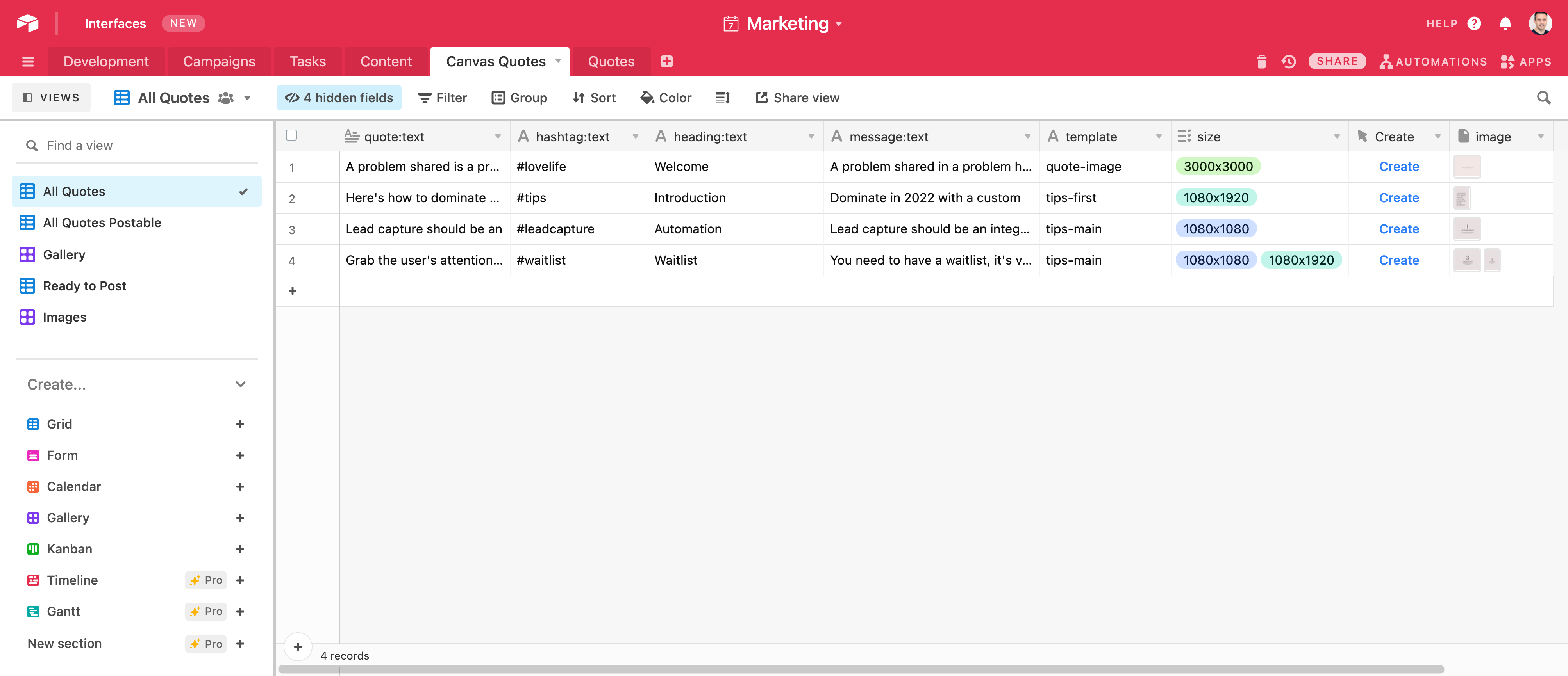 Airtable Table example