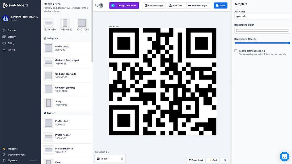 QR code in the Template Designer